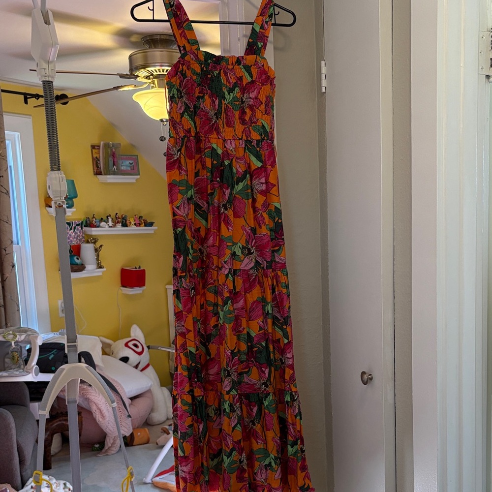 Express Vibrant Floral Maxi Dress - Pink, Orange, Green
